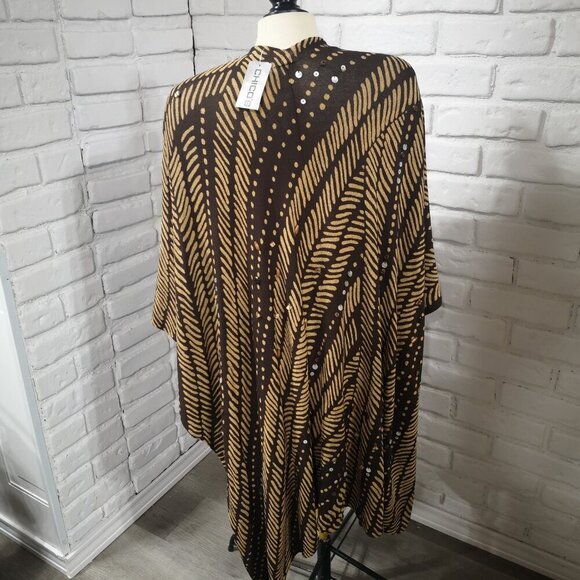 NWT Chico's Ladies No Size Brown & Tan with Bead Embellishments Shawl / Wrap - Picture 2 of 6